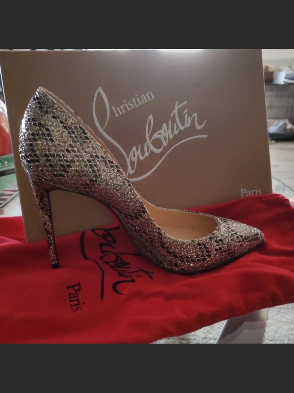 Christian Louboutin Metallic Silver Glitter Snake-Texture Pump
